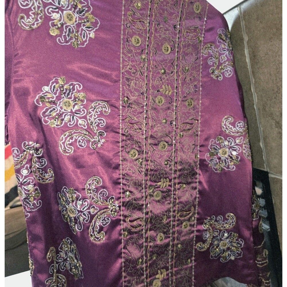 Chico's Royal Glam New! Sz S (8/10) Beaded Sequin Ratune Fuschia Blazer Jacket - Picture 8 of 13